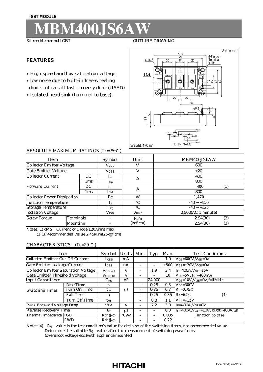 MBM400JS6AW Hitachi IGBT Modules