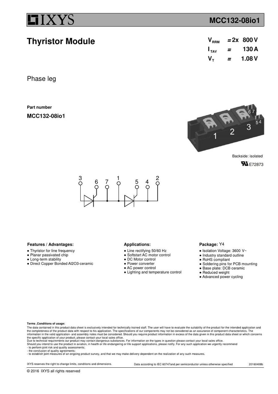 MCC132-08io1 IXYS Thyristor & SCR Modules