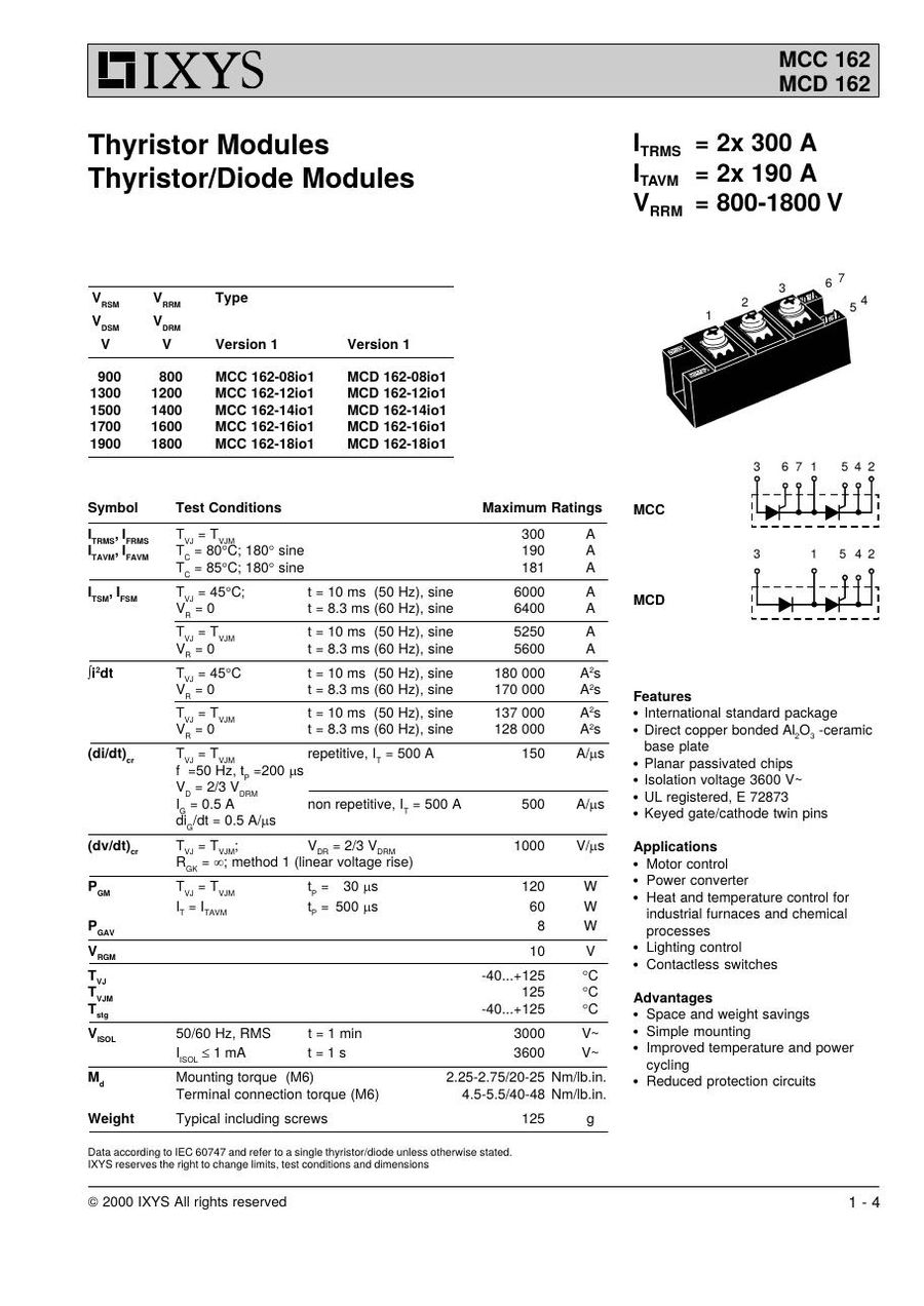 MCC162-12io1 IXYS Thyristor & SCR Modules