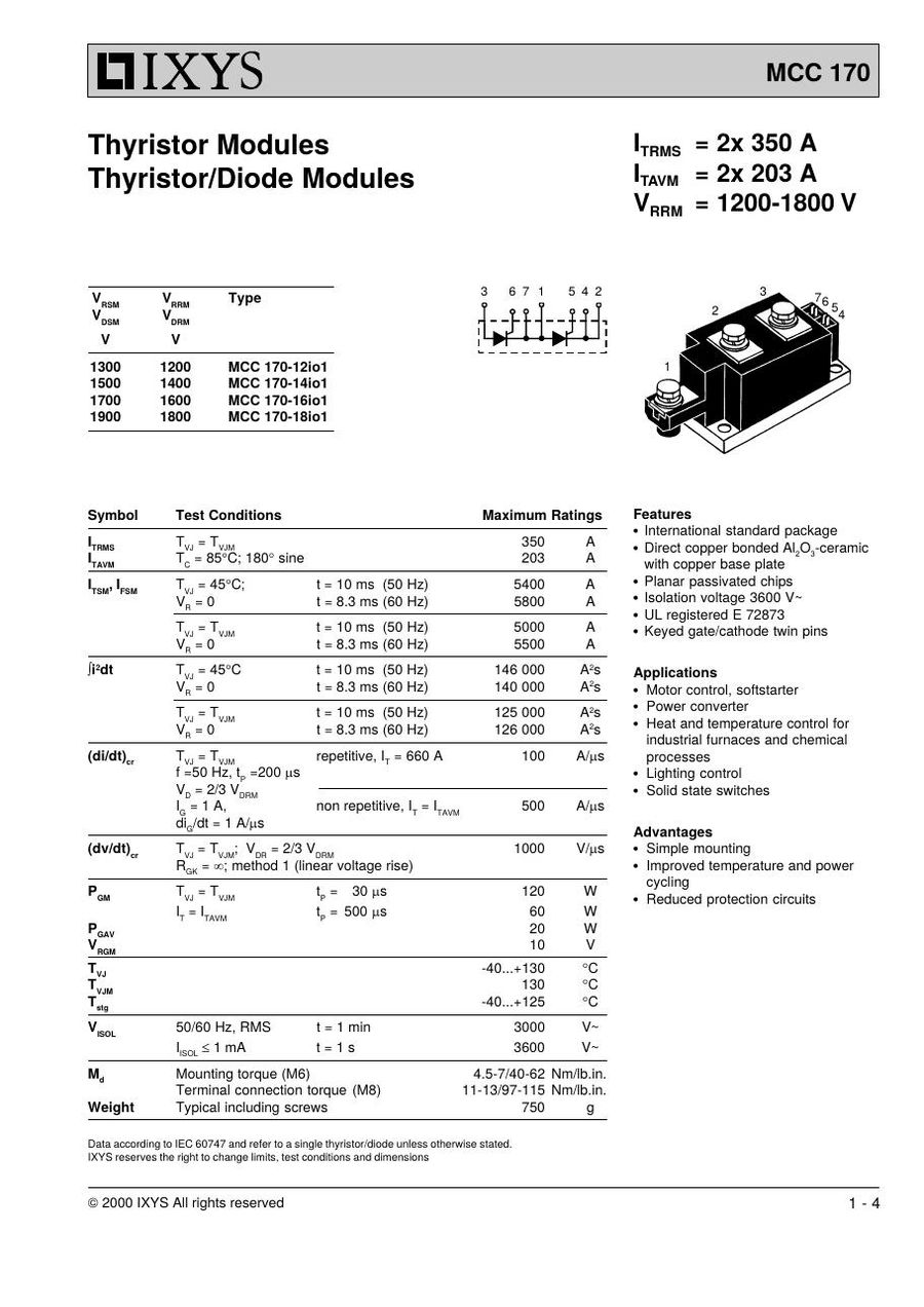 MCC170-08io1 IXYS Thyristor & SCR Modules