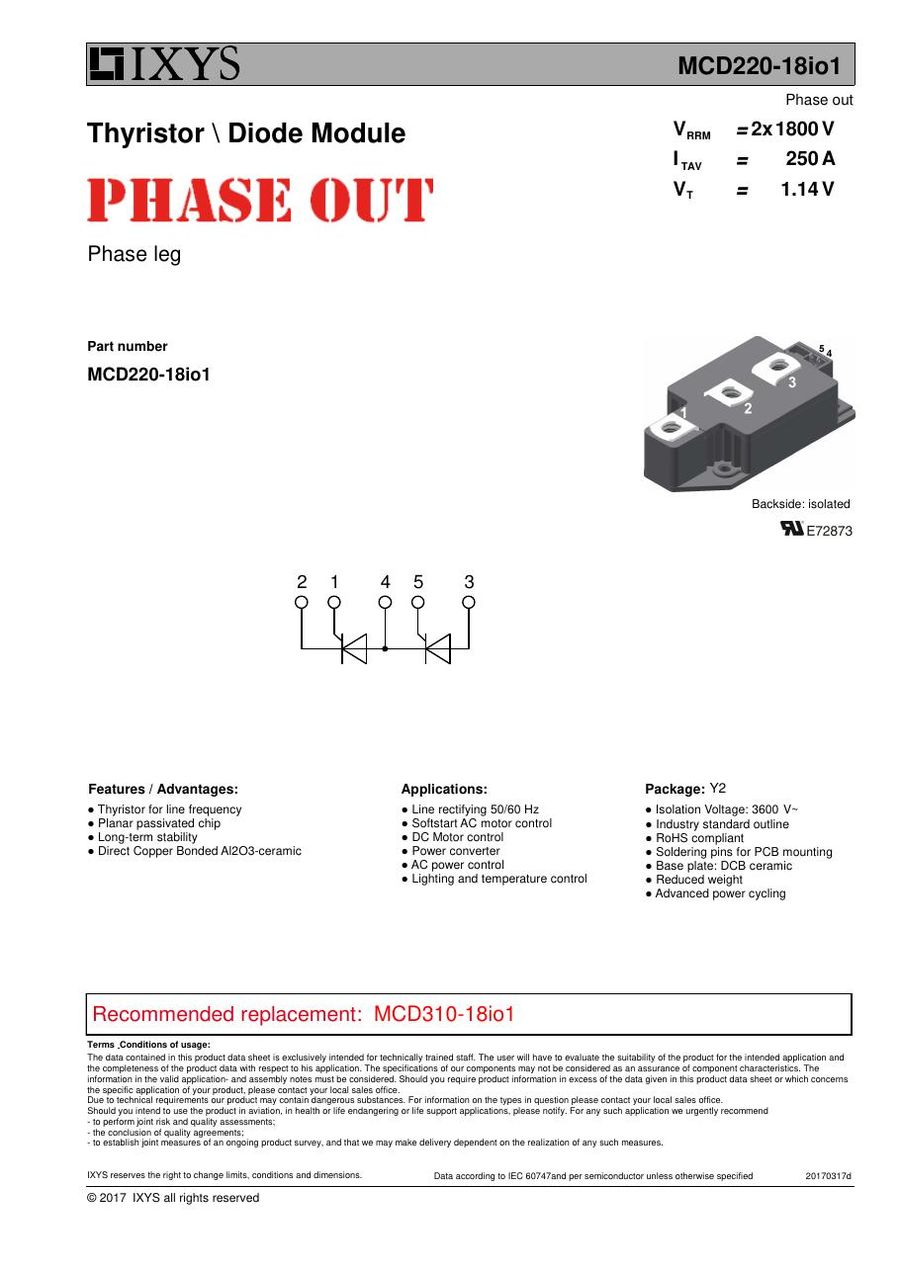 MCC220-12io1 IXYS Thyristor & SCR Modules