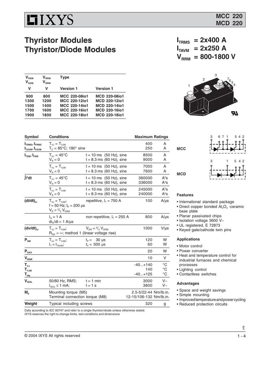 MCC220-14io1 IXYS Thyristor & SCR Modules