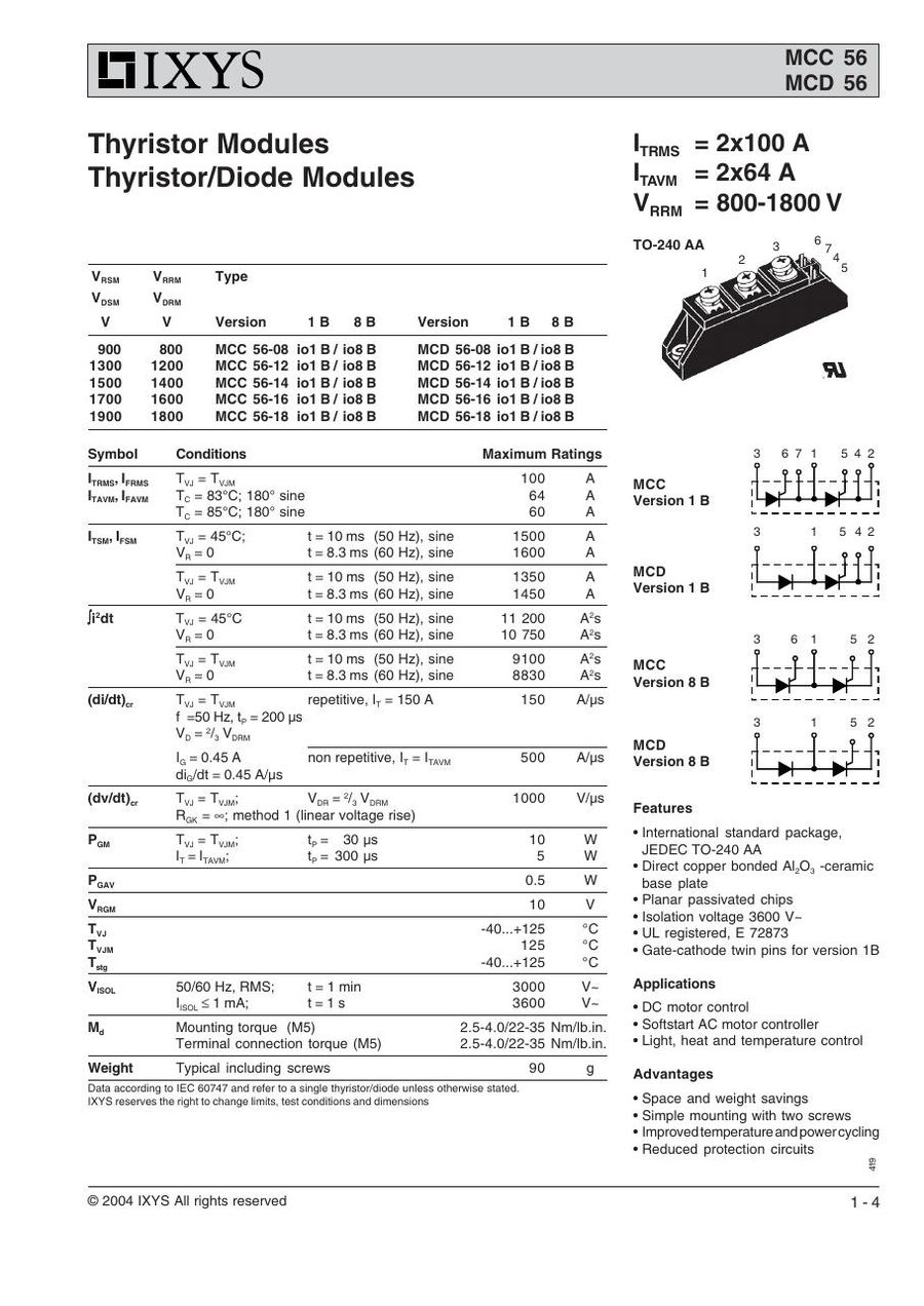 MCC56-12io8B IXYS Thyristor & SCR Modules