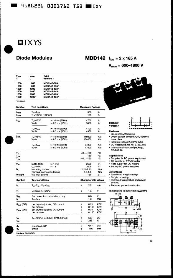 MDD142-08N1 IXYS Diode & Rectifier Modules