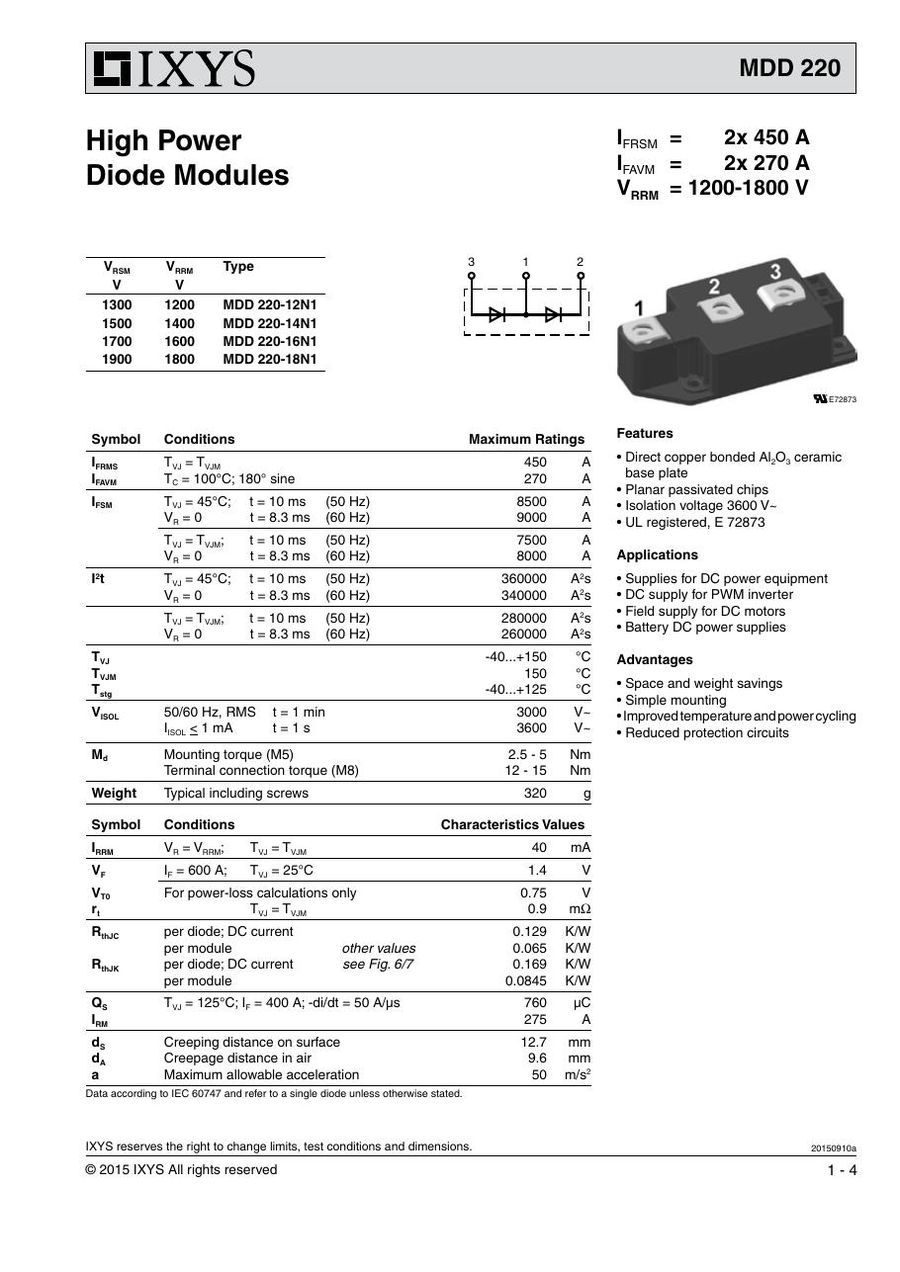 MDD220-08N1 IXYS Diode & Rectifier Modules