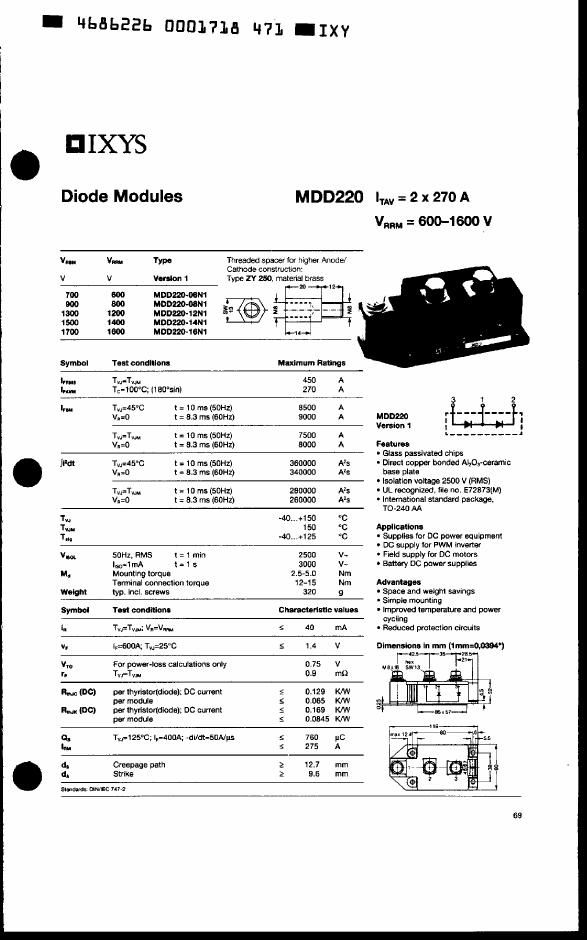 MDD220-12N1 IXYS Diode & Rectifier Modules