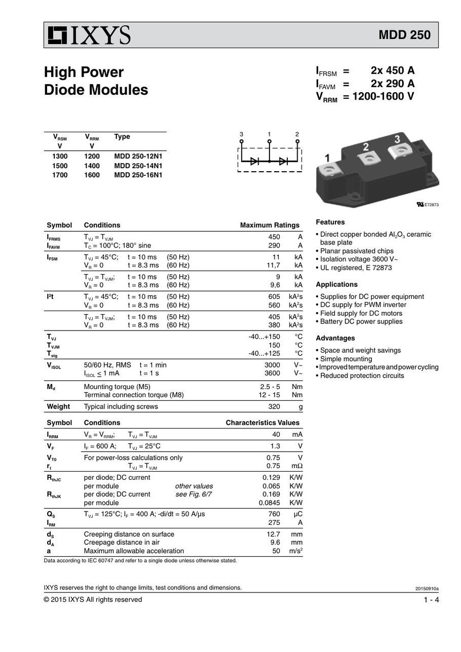 MDD250-08N1 IXYS Diode & Rectifier Modules