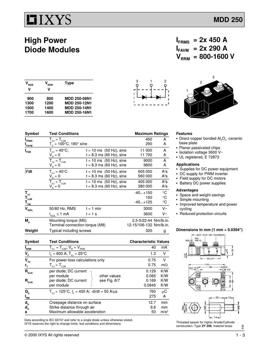 MDD250-16N1 IXYS Diode & Rectifier Modules