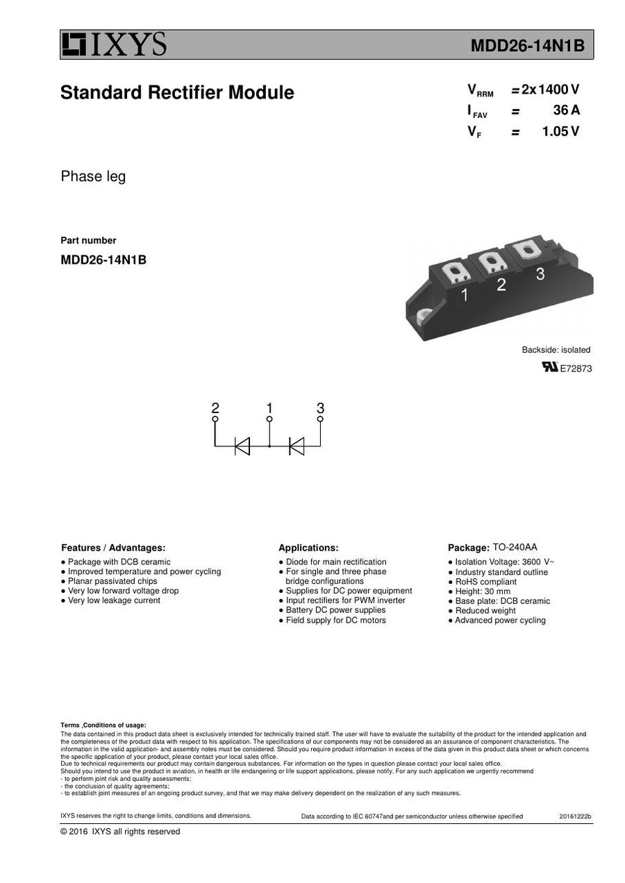 MDD26-14N1B IXYS Diode & Rectifier Modules