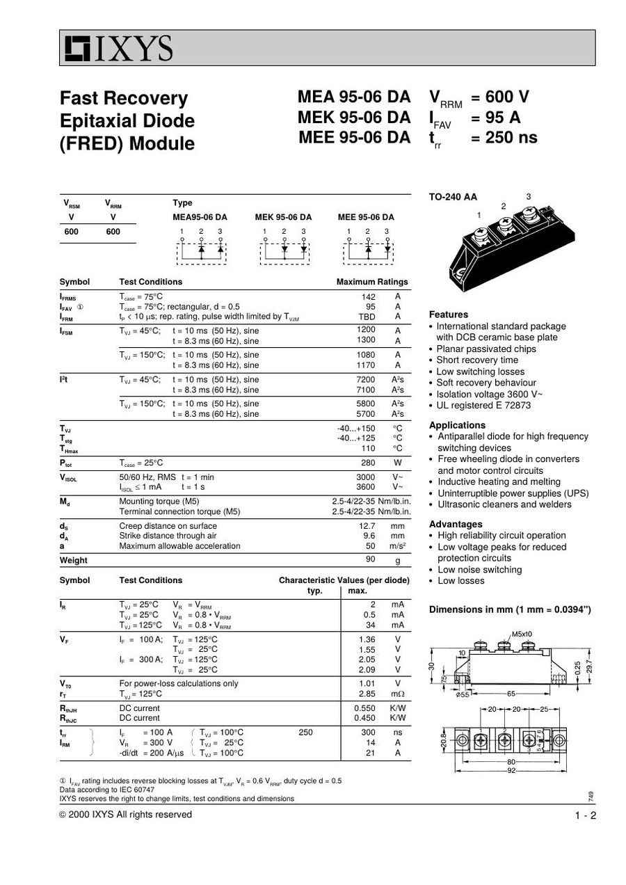 MEA95-06DA IXYS Diode & Rectifier Modules
