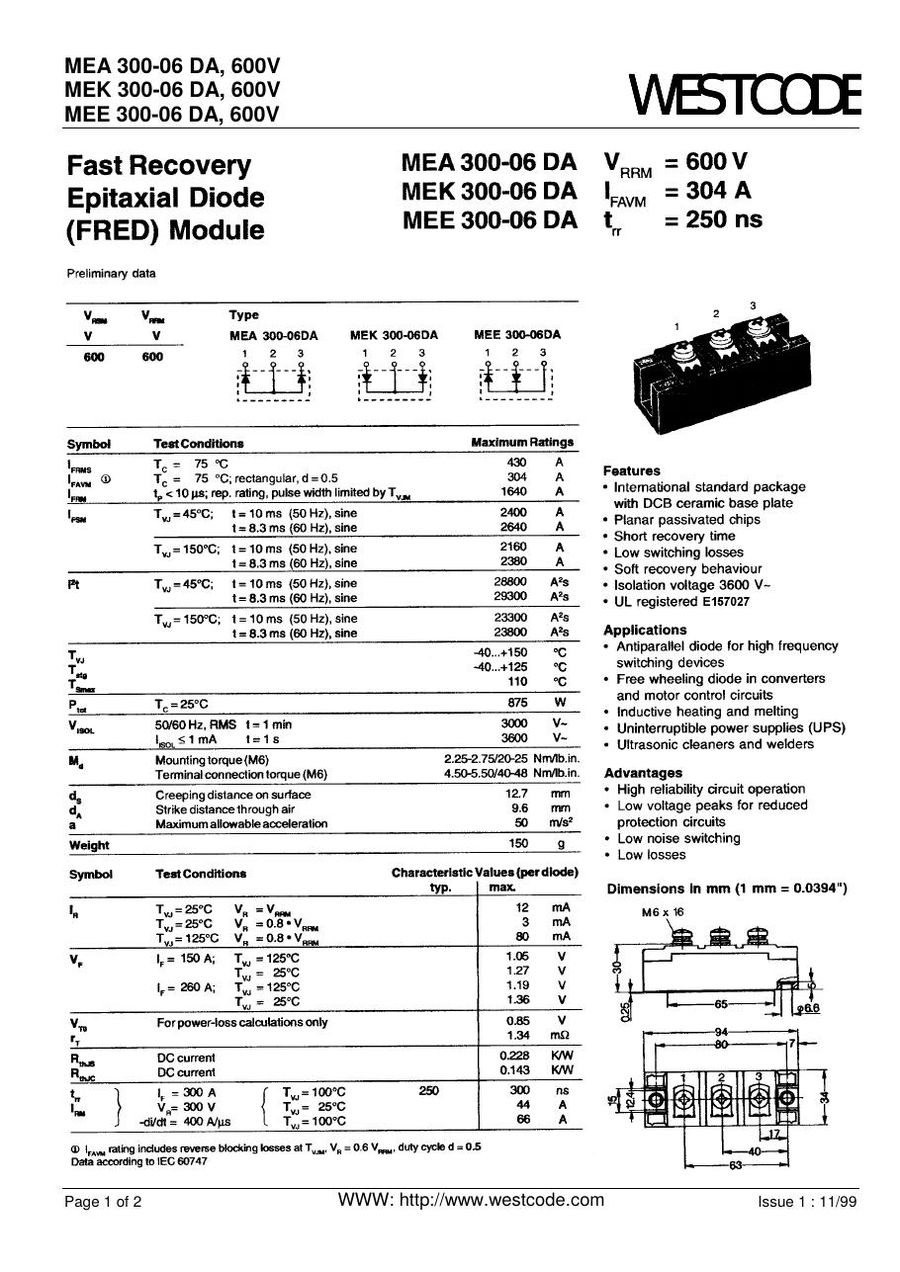 MEK300-06DA IXYS Diode & Rectifier Modules