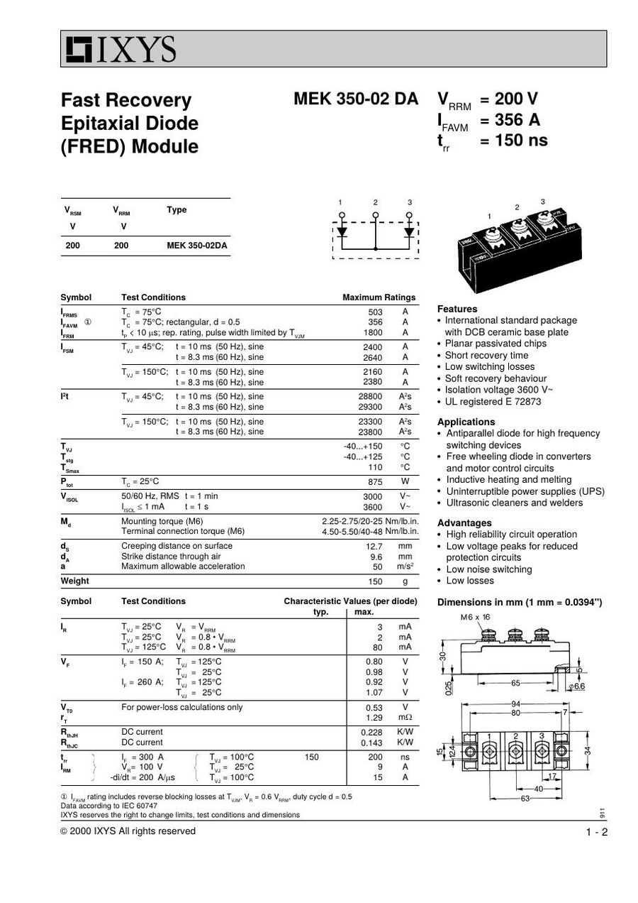MEK350-02DA IXYS Diode & Rectifier Modules