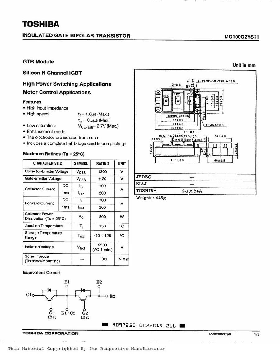 MG100Q2YS11, Toshiba, Power Module