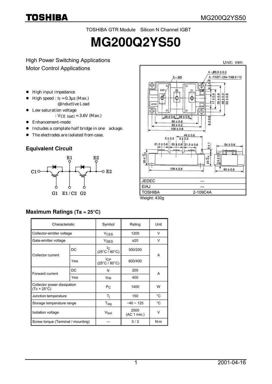 MG200Q2YS1, Toshiba, Power Module