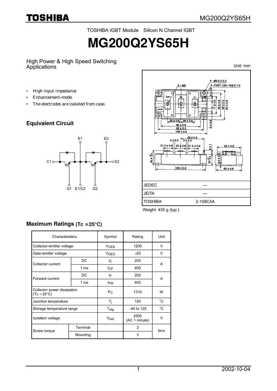 MG200Q2YS65H, Toshiba, Power Module
