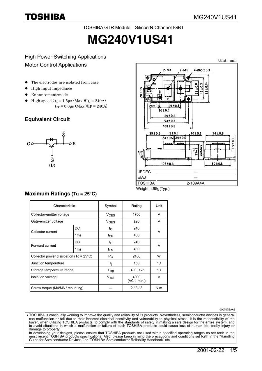 MG240V1US41 Toshiba Darlington / Bipolar Transistor Modules