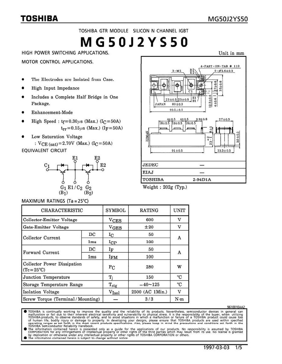 MG50J2YS9 Toshiba IGBT Modules