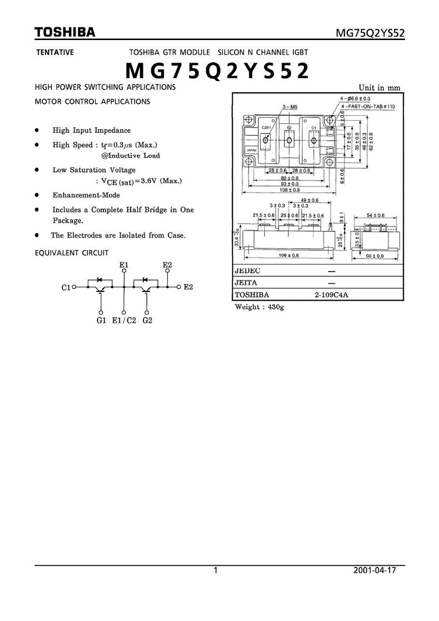 MG75Q2YS2, Toshiba, Power Module
