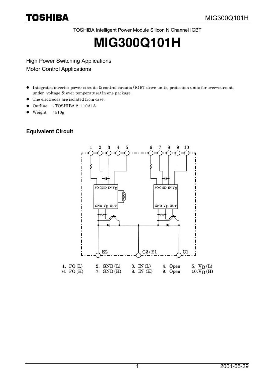MIG300Q101H Toshiba Intelligent Power Modules (IPM)