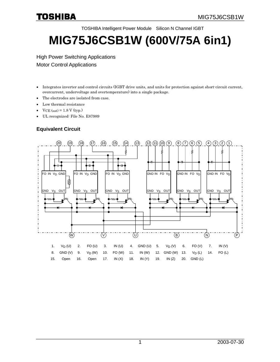 MIG75J6CSB1W Toshiba Intelligent Power Modules (IPM)