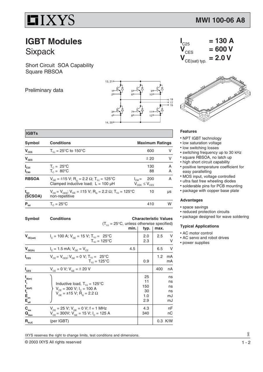 MWI100-06A8 IXYS Power Transistor Module