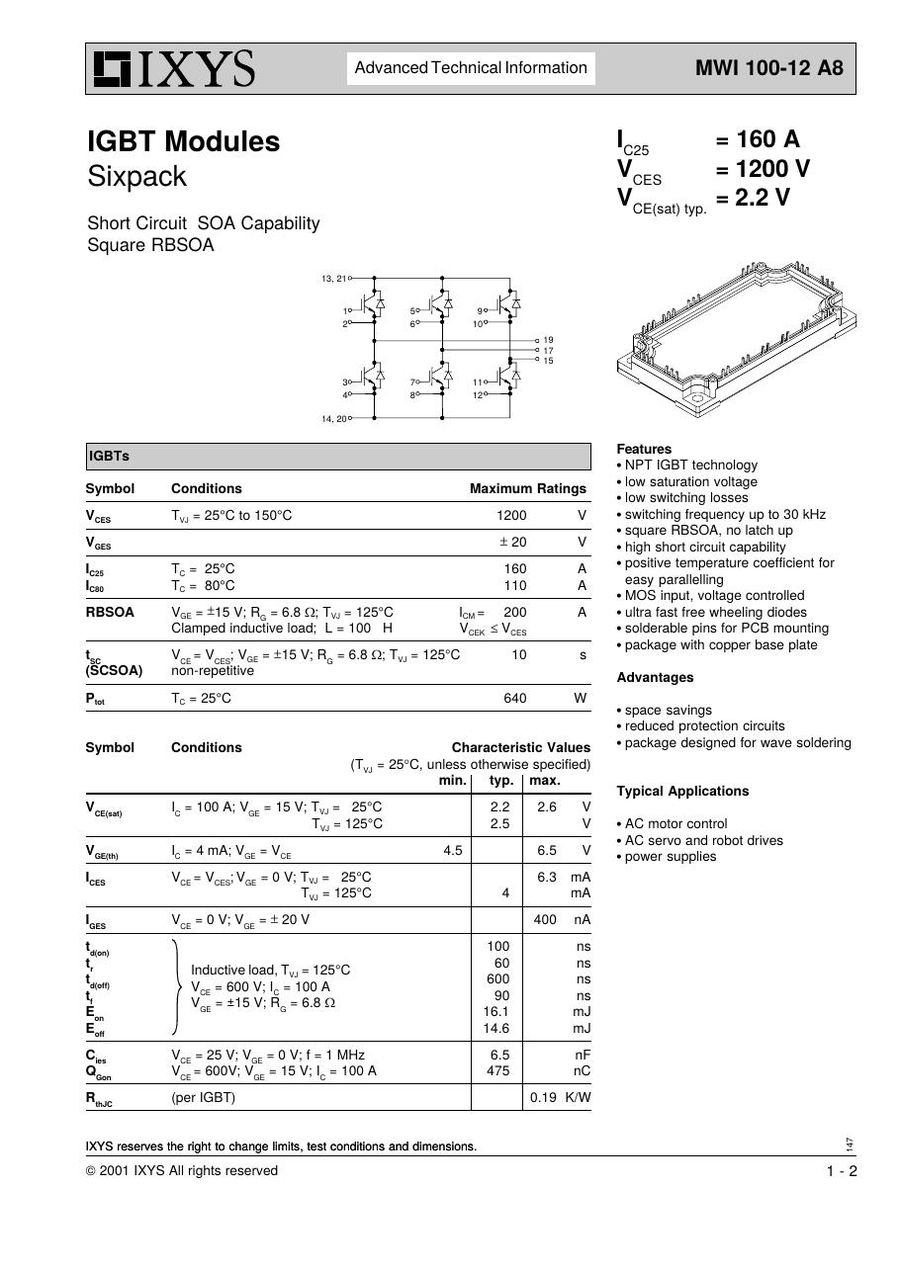 MWI100-12A8 IXYS Power Transistor Module