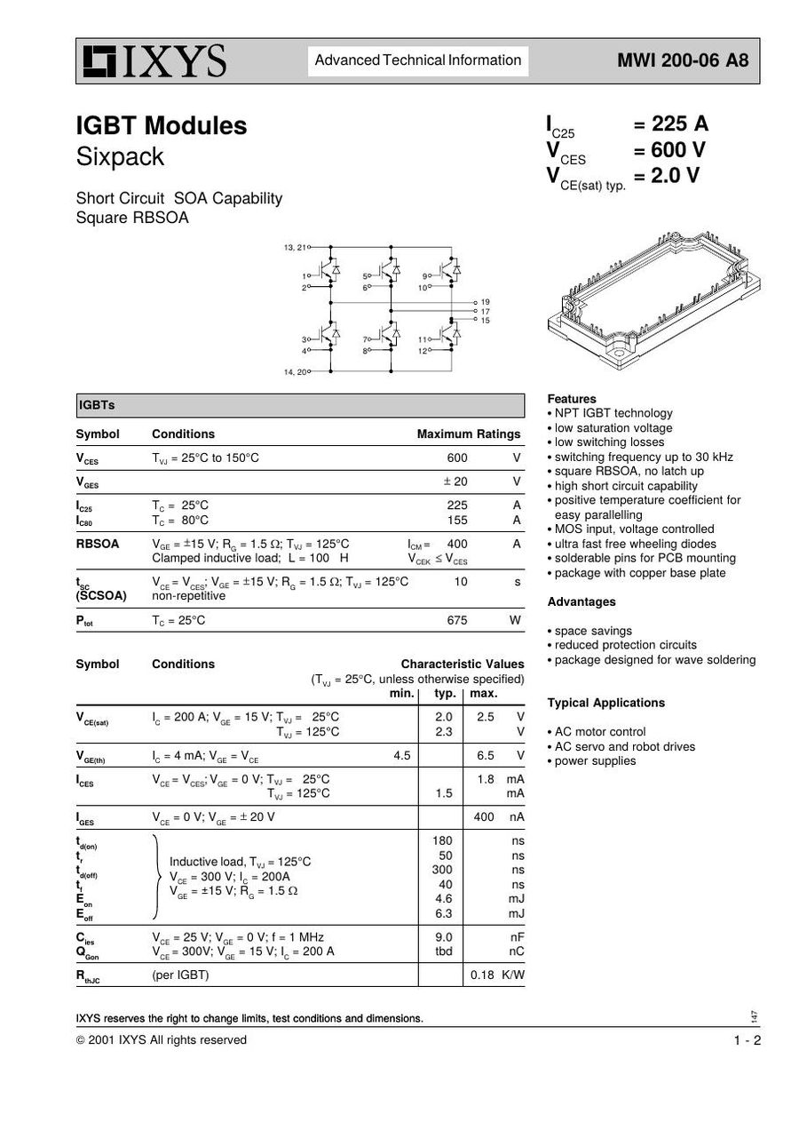 MWI200-06A8 IXYS Power Transistor Module