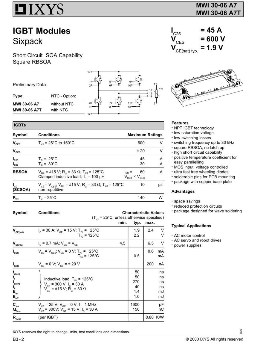 MWI30-06A7T IXYS Power Transistor Module
