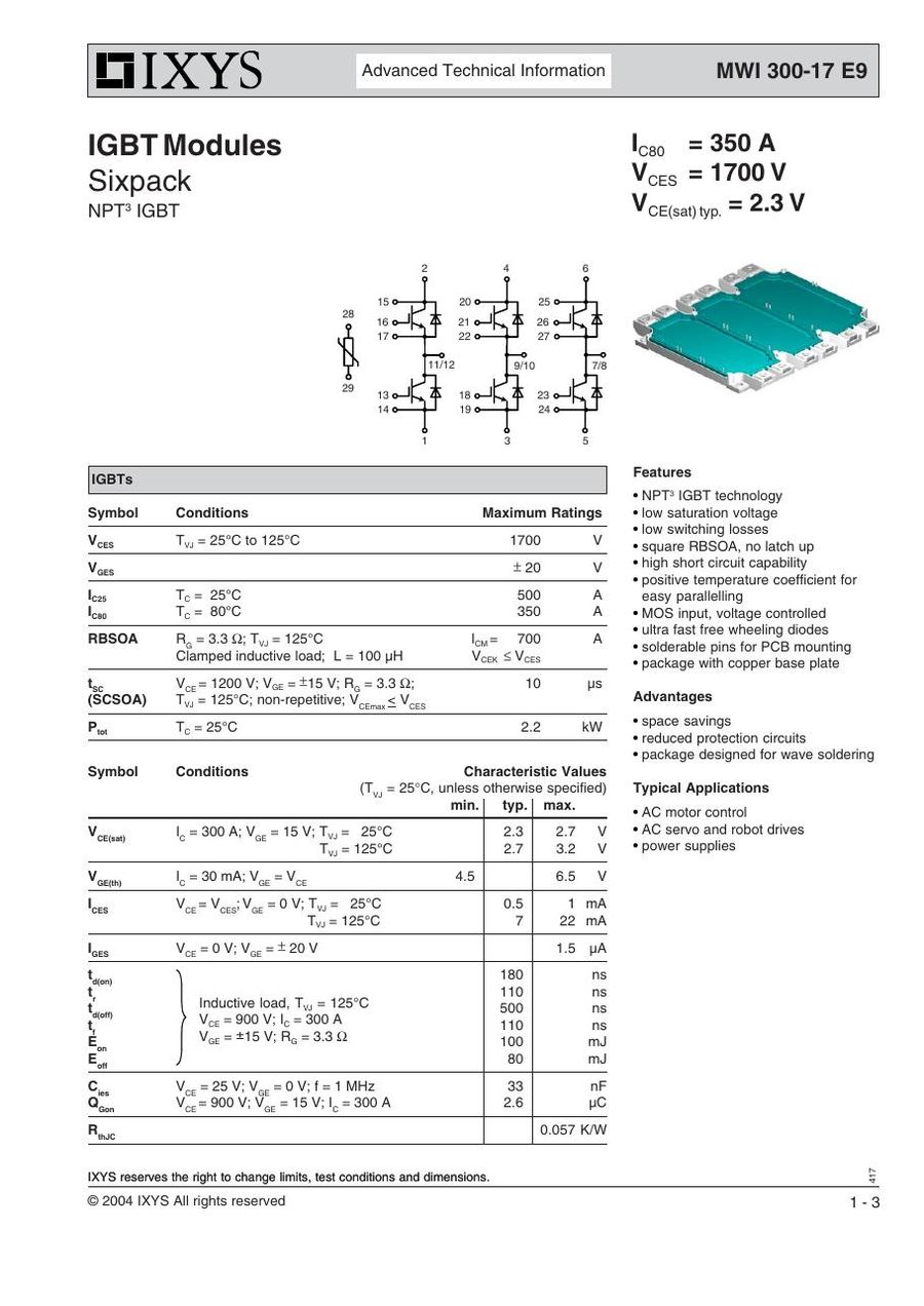 MWI300-17E9 IXYS Power Transistor Module