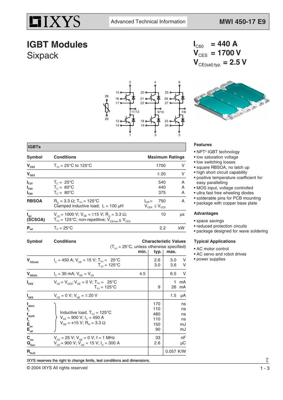 MWI450-17E9 IXYS Power Transistor Module