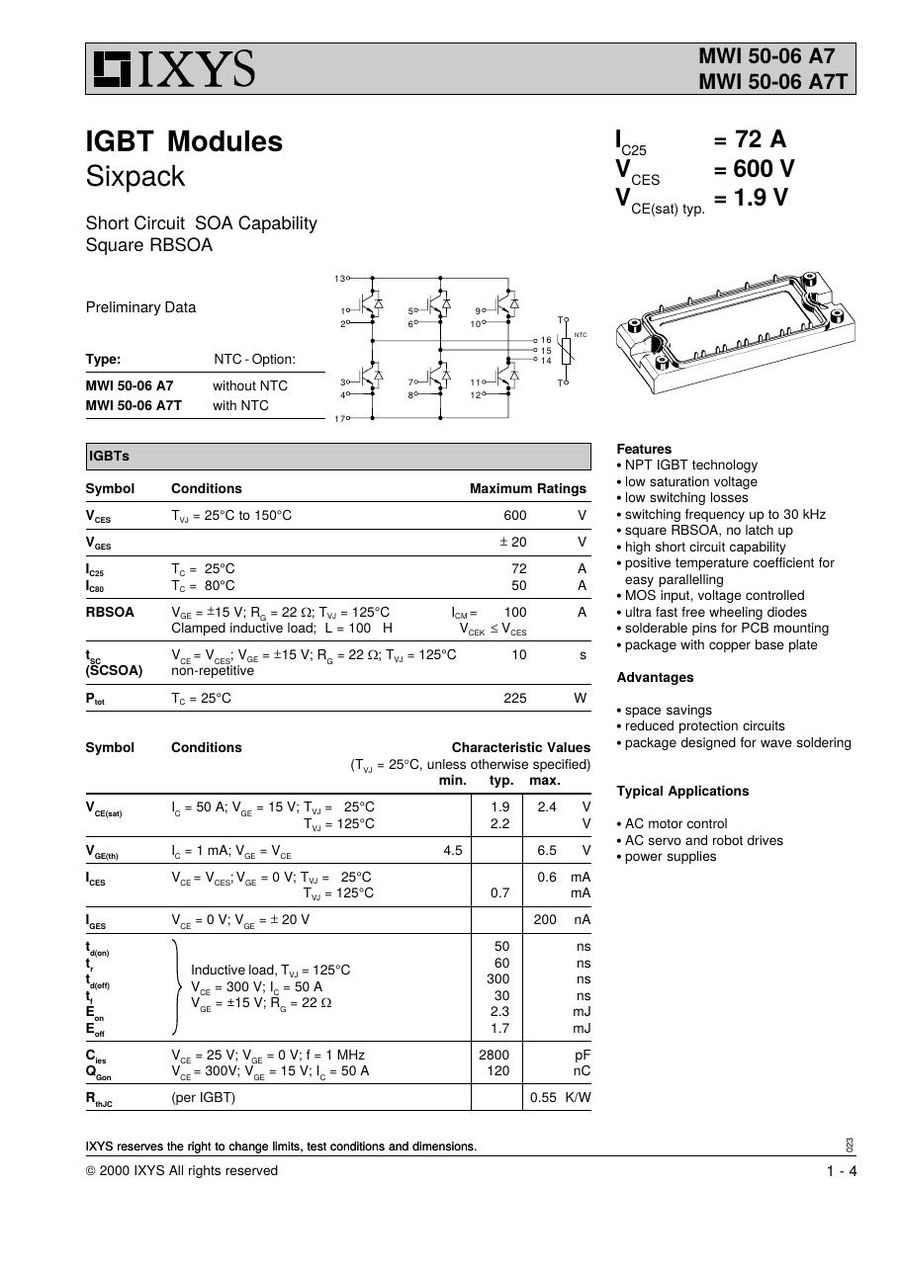 MWI50-06A7T IXYS Power Transistor Module