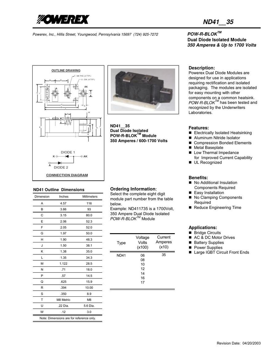 ND411235 Infineon (Eupec) Thyristors / SCRs (Discrete & Press-pack)