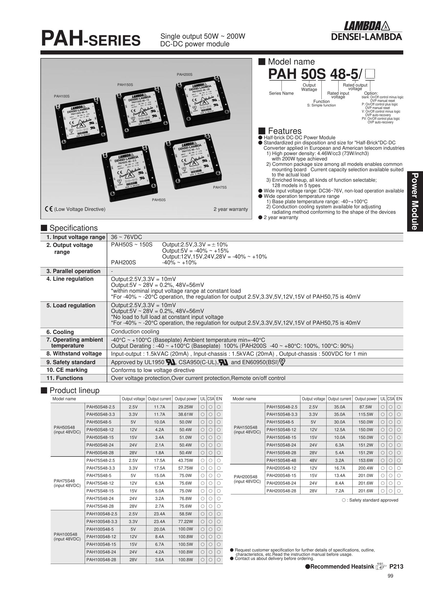 PAH75S48-3.3 TDK-Lambda Power Supplies & DC-DC Converters