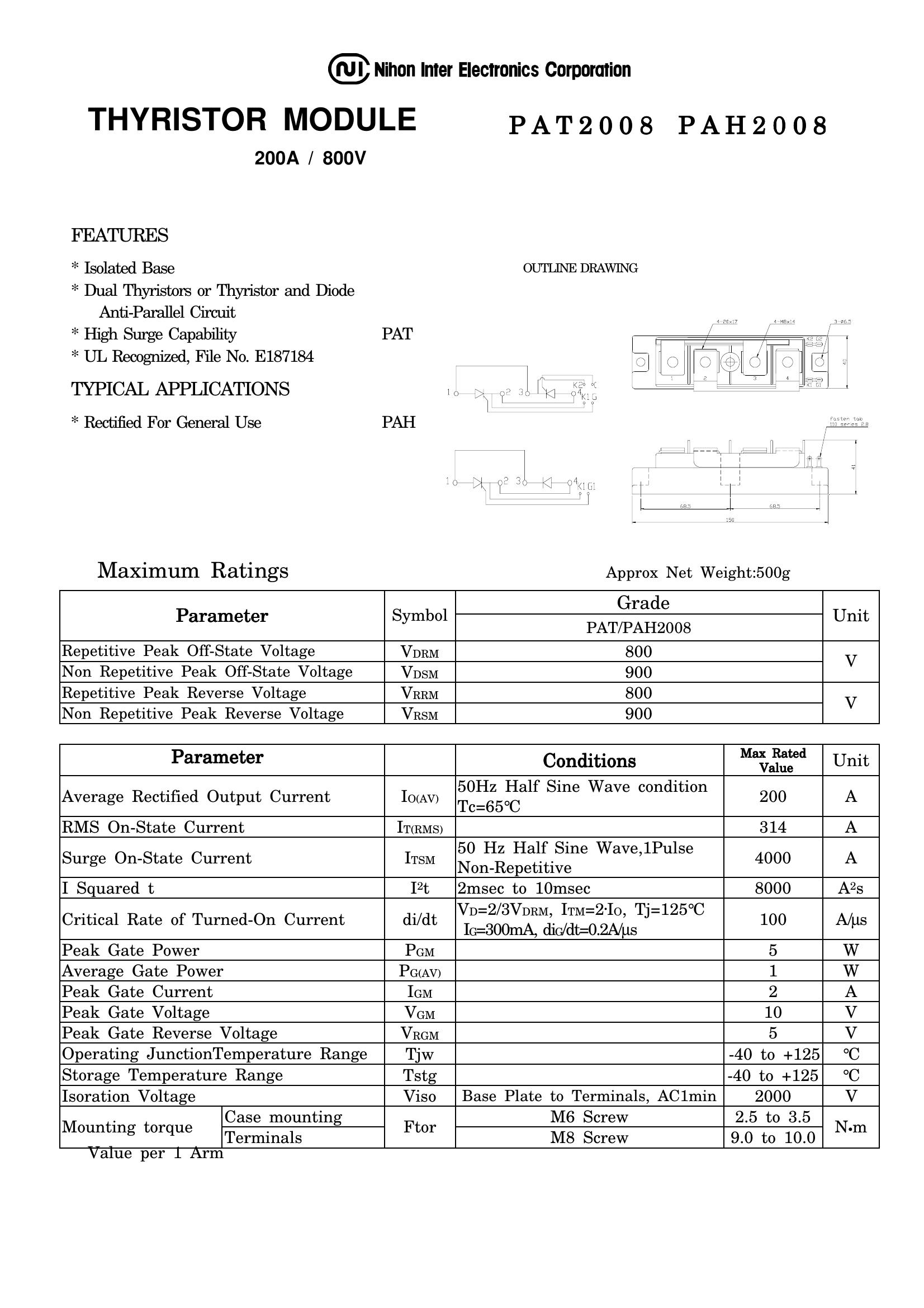 PAT2008 NIEC Thyristor & SCR Modules