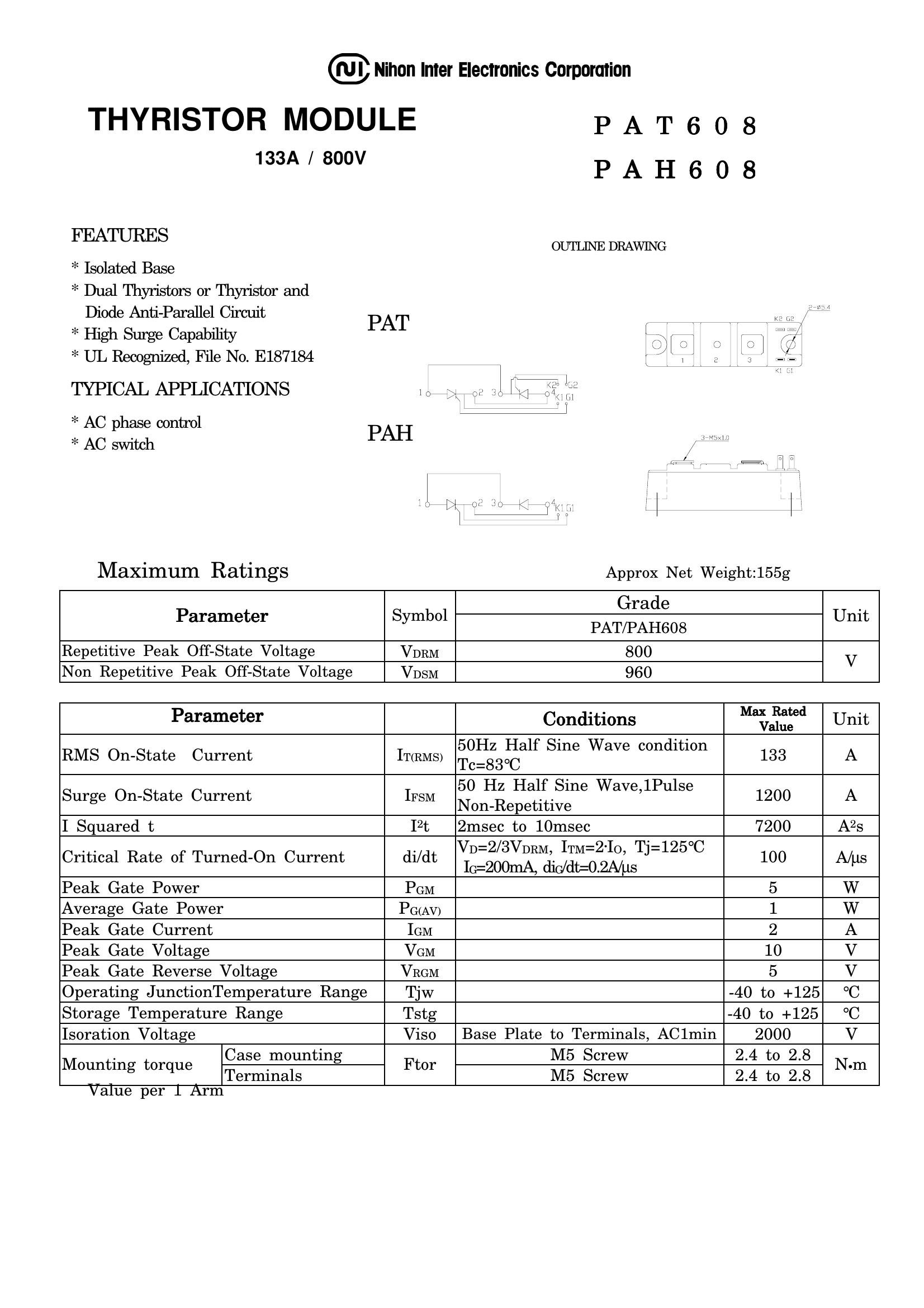 PAT608 NIEC Thyristor & SCR Modules