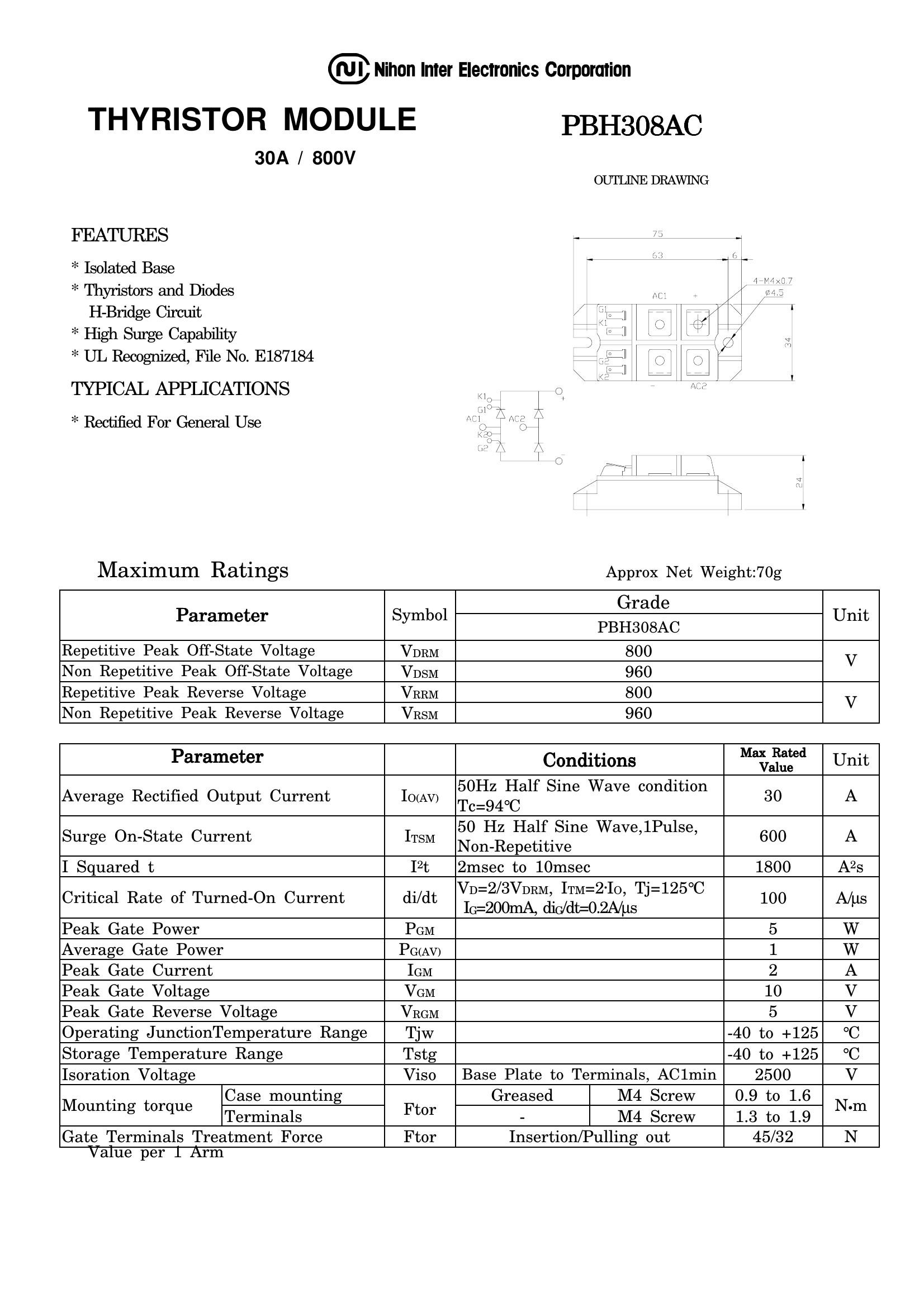 PBH308AC NIEC Thyristor & SCR Modules