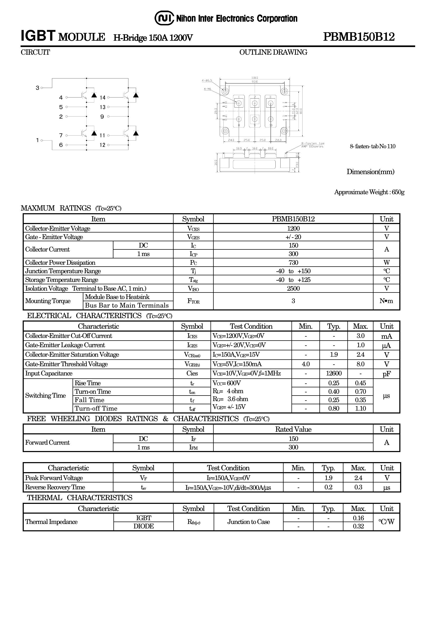 PBMB150B12 NIEC IGBT Modules
