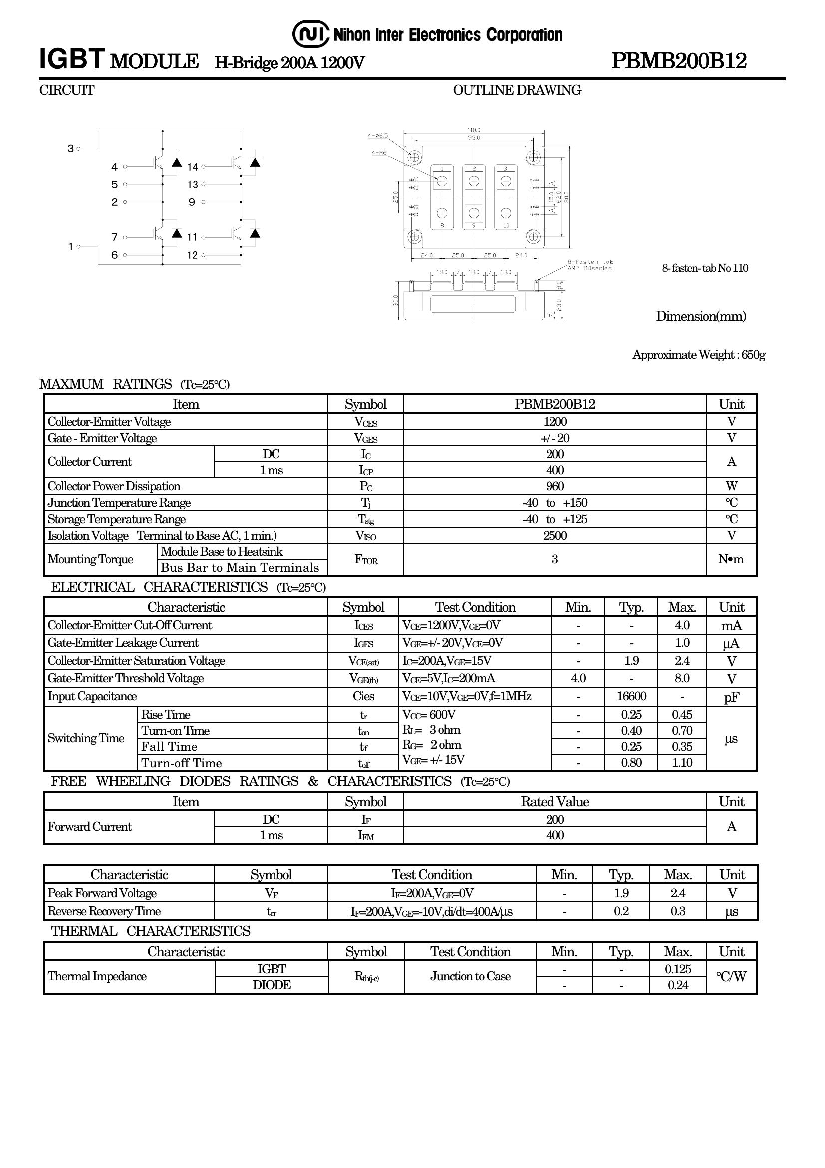 PBMB200B12 NIEC IGBT Modules
