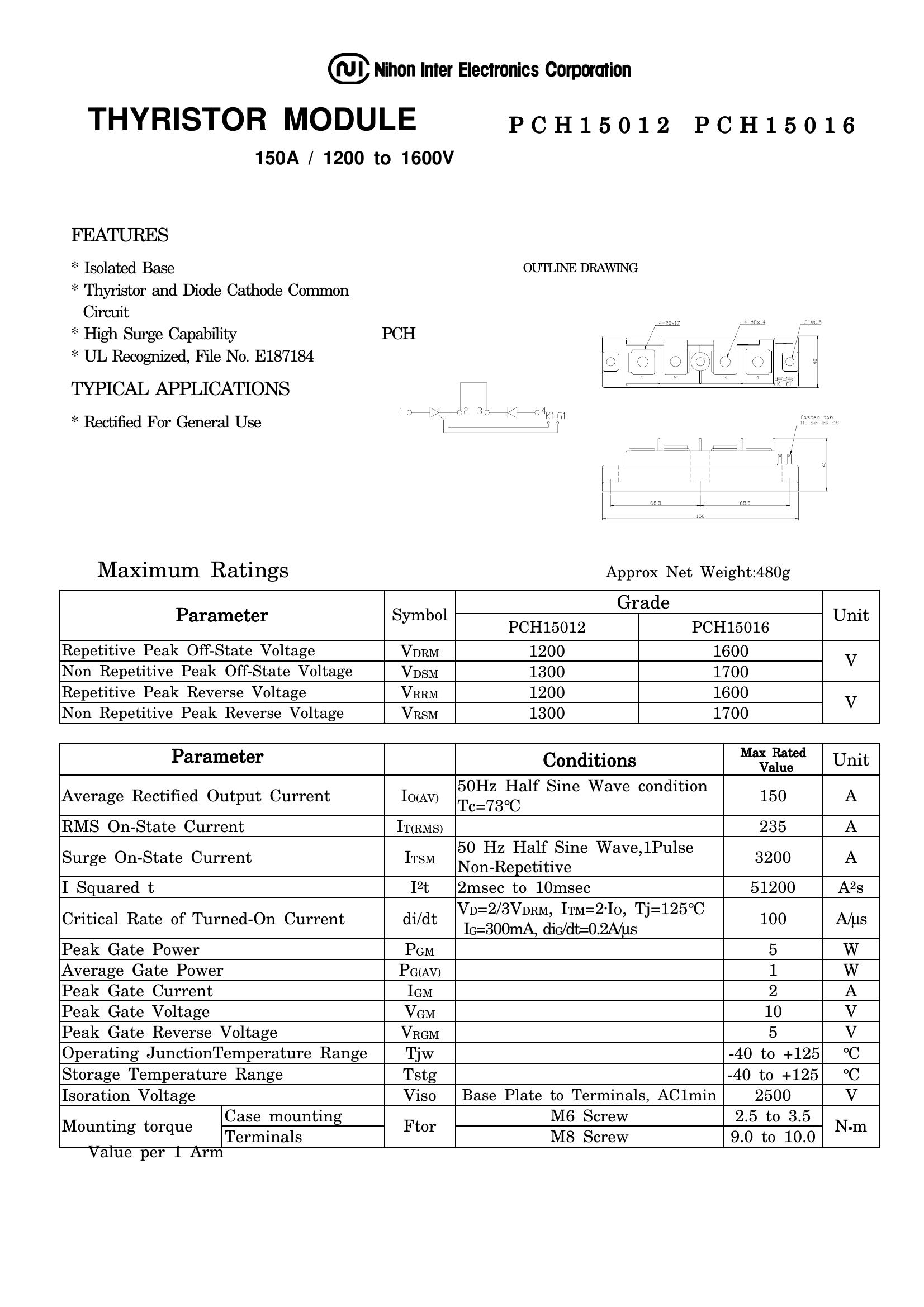 PCH15012 NIEC Thyristor & SCR Modules
