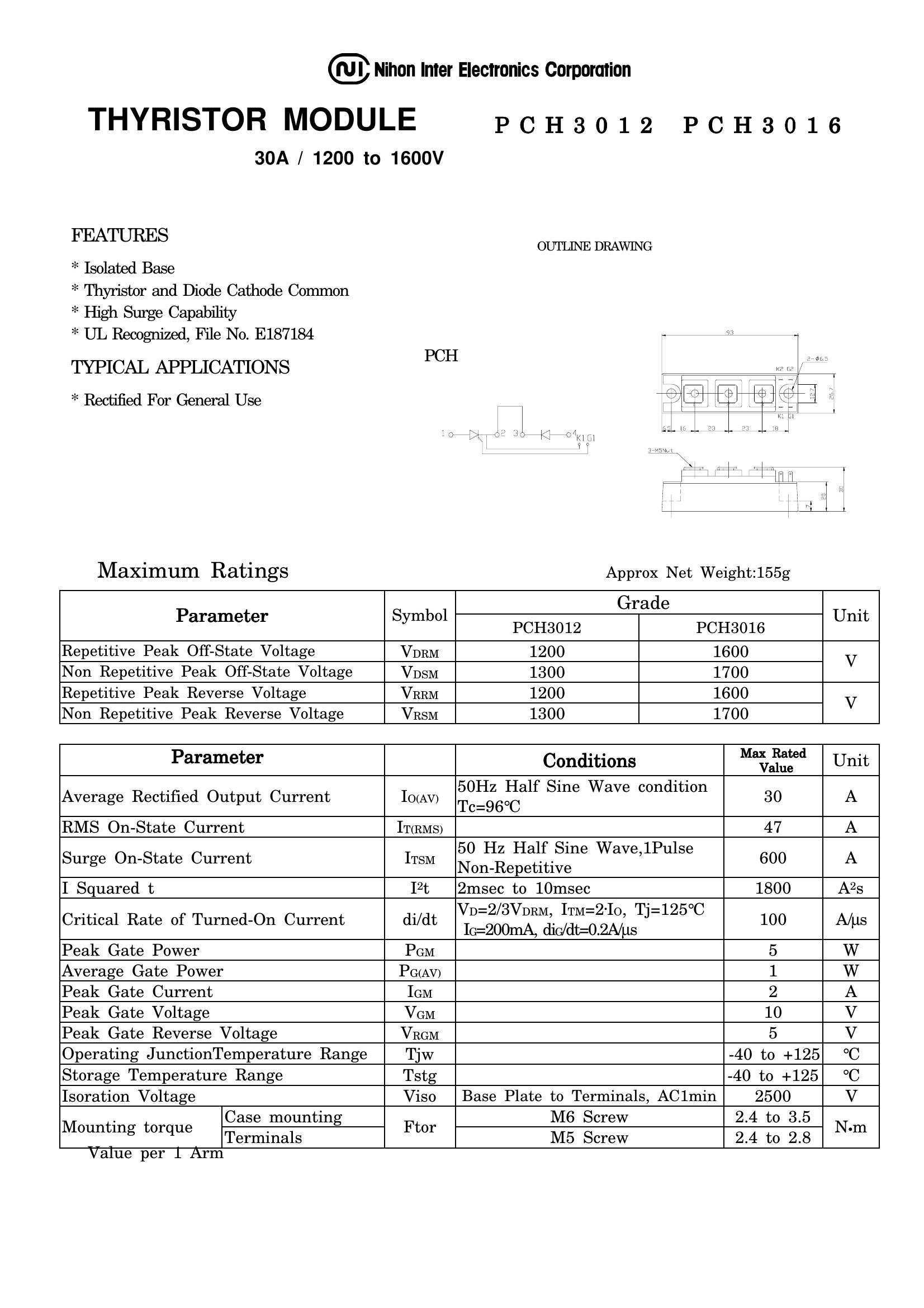 PCH3012 NIEC Thyristor & SCR Modules