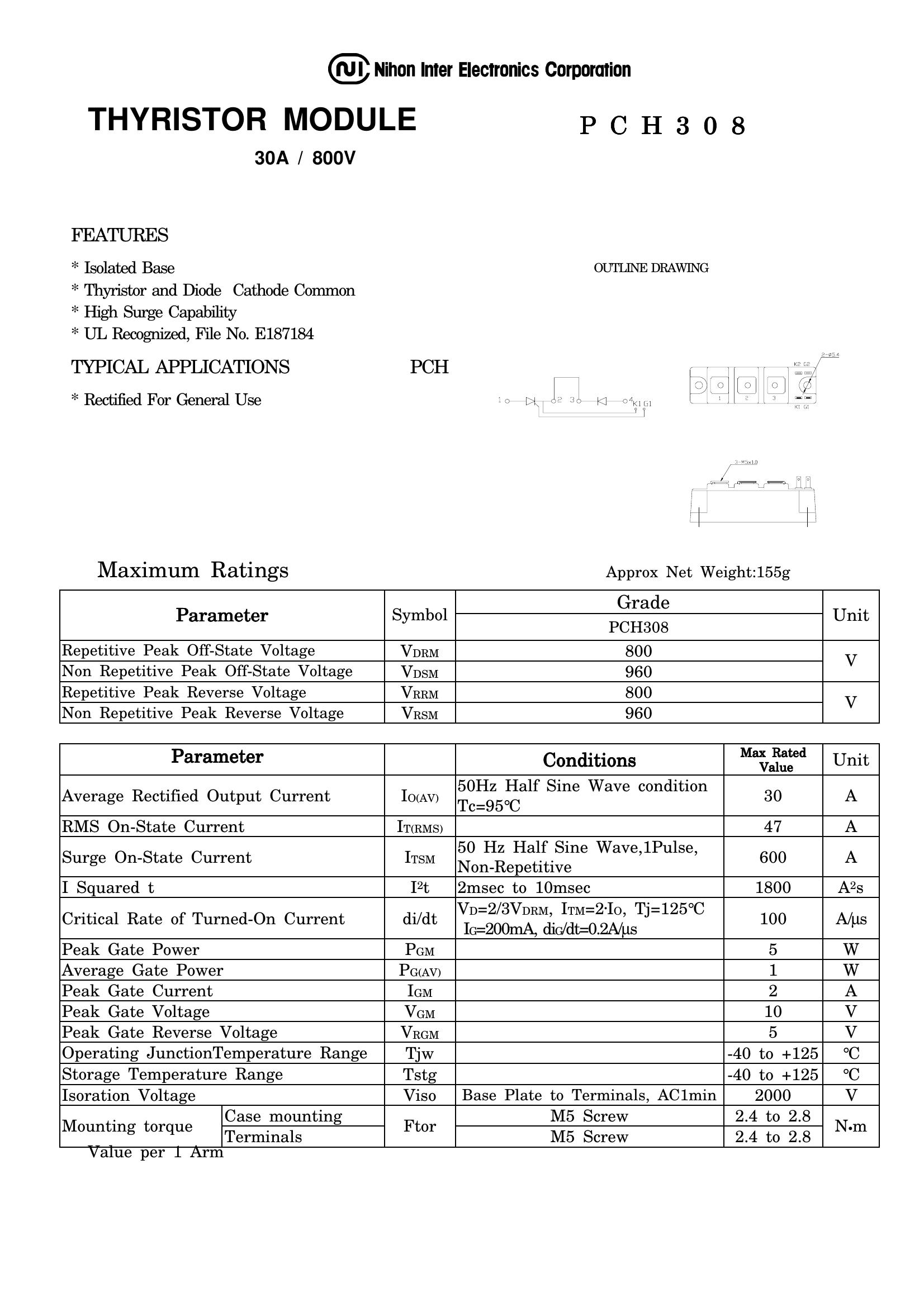 PCH308 NIEC Thyristor & SCR Modules