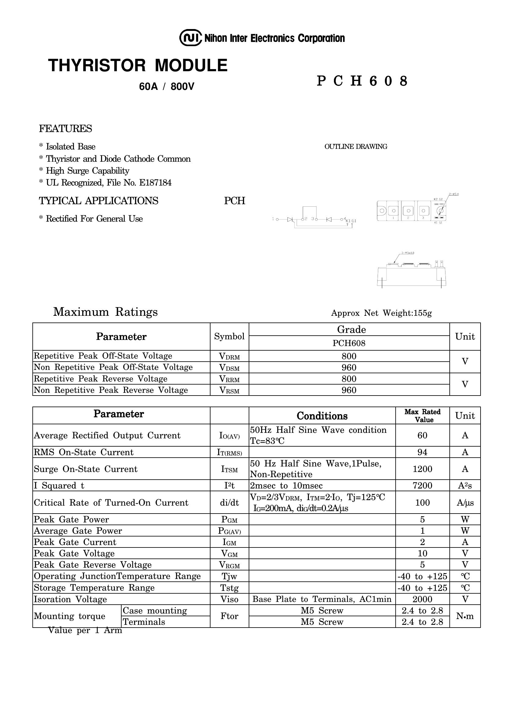 PCH608 NIEC Thyristor / Diode Module