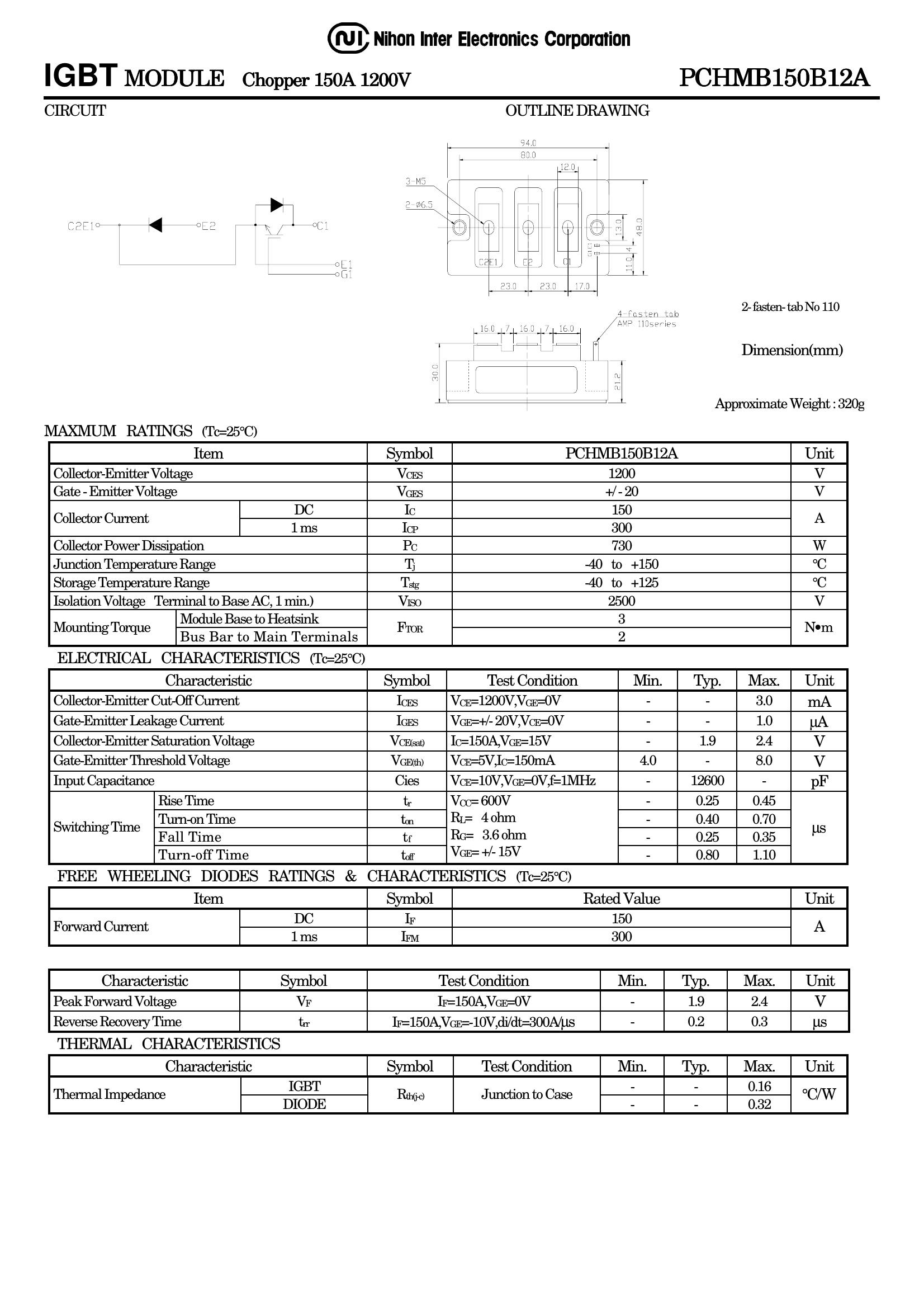 PCHMB150B12A NIEC IGBT Modules