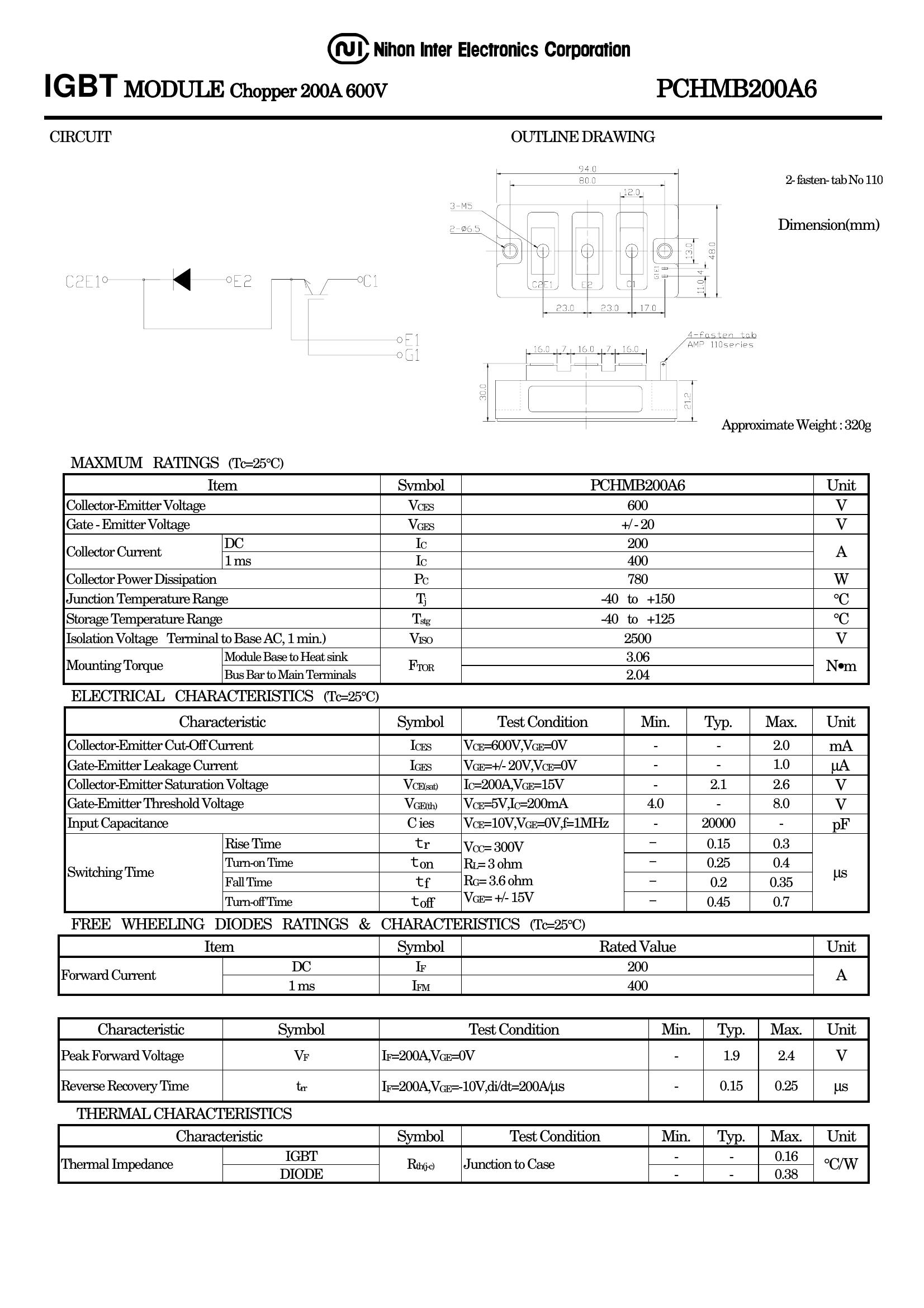 PCHMB200A6 NIEC Power Transistor Module