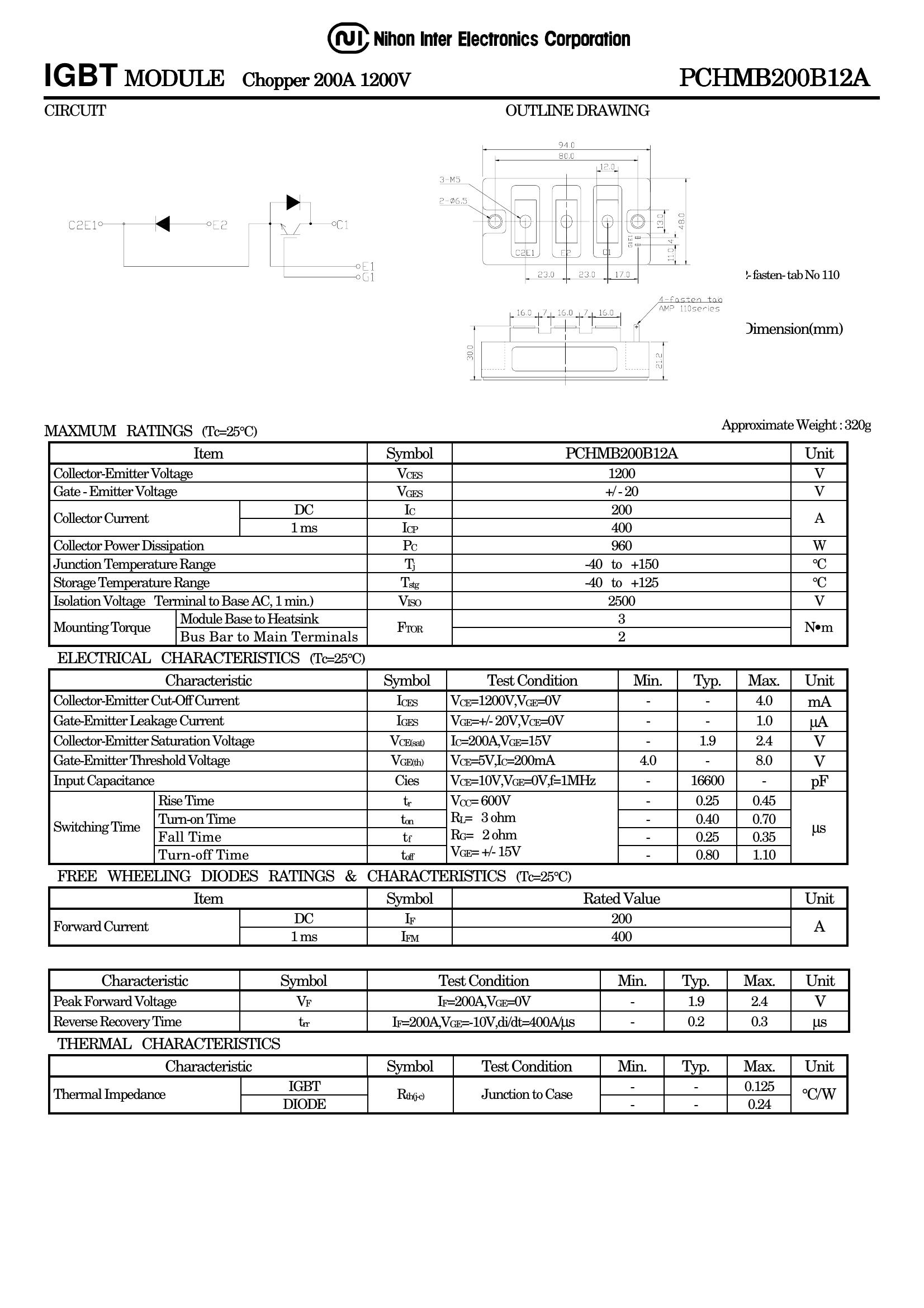 PCHMB200B12A NIEC IGBT Modules