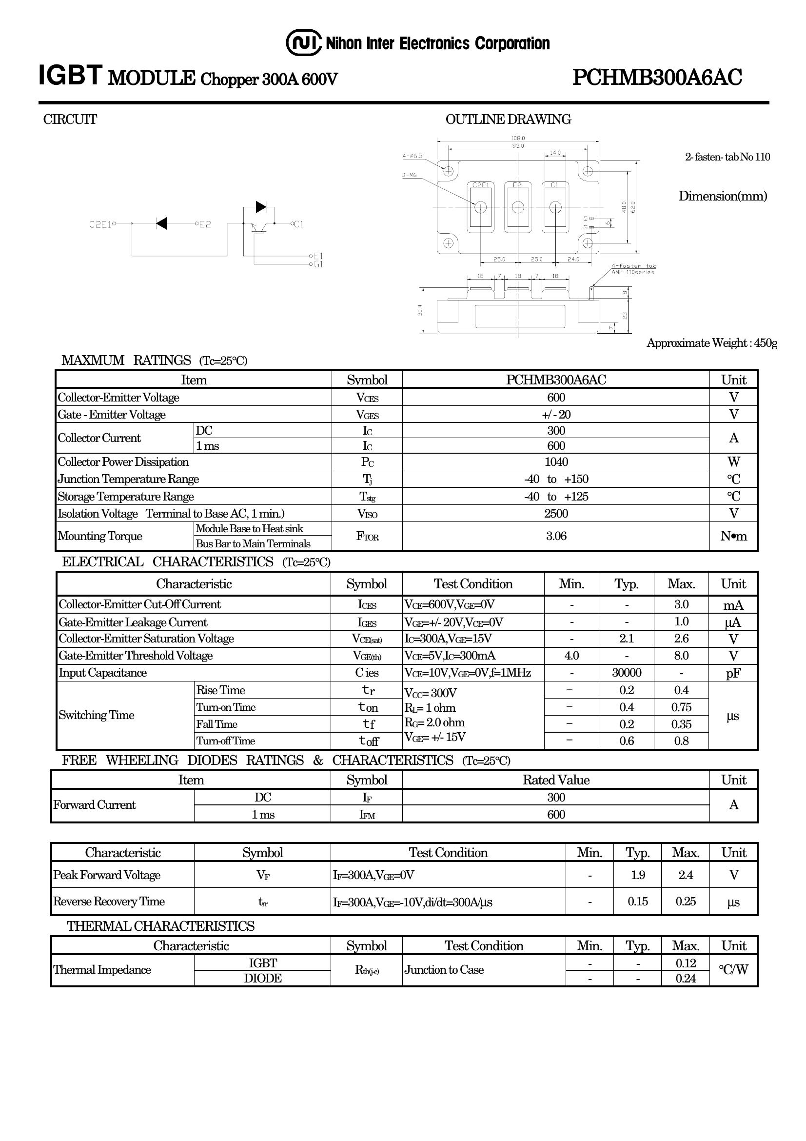 PCHMB300A6AC NIEC IGBT Modules