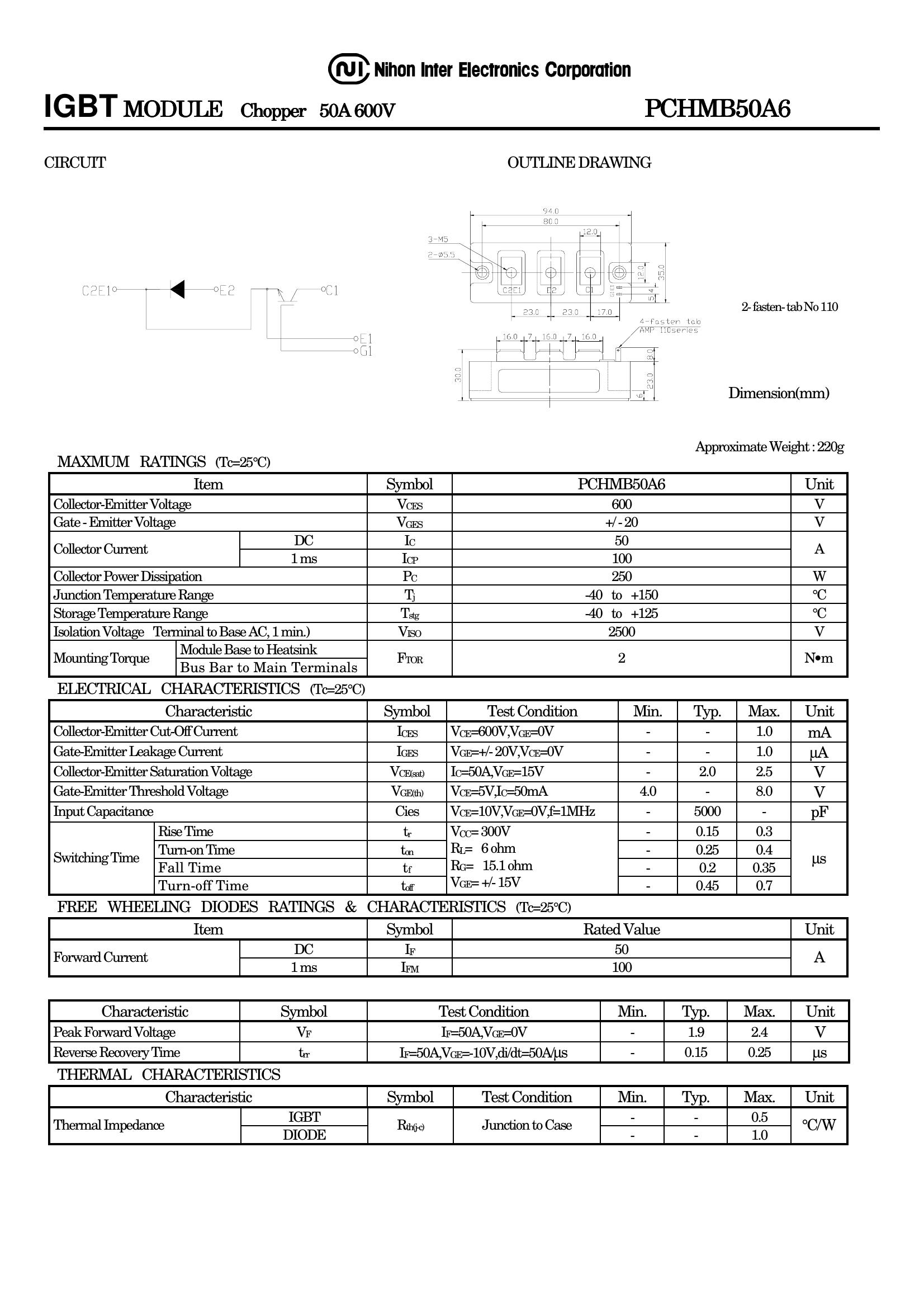 PCHMB50A6 NIEC IGBT Modules