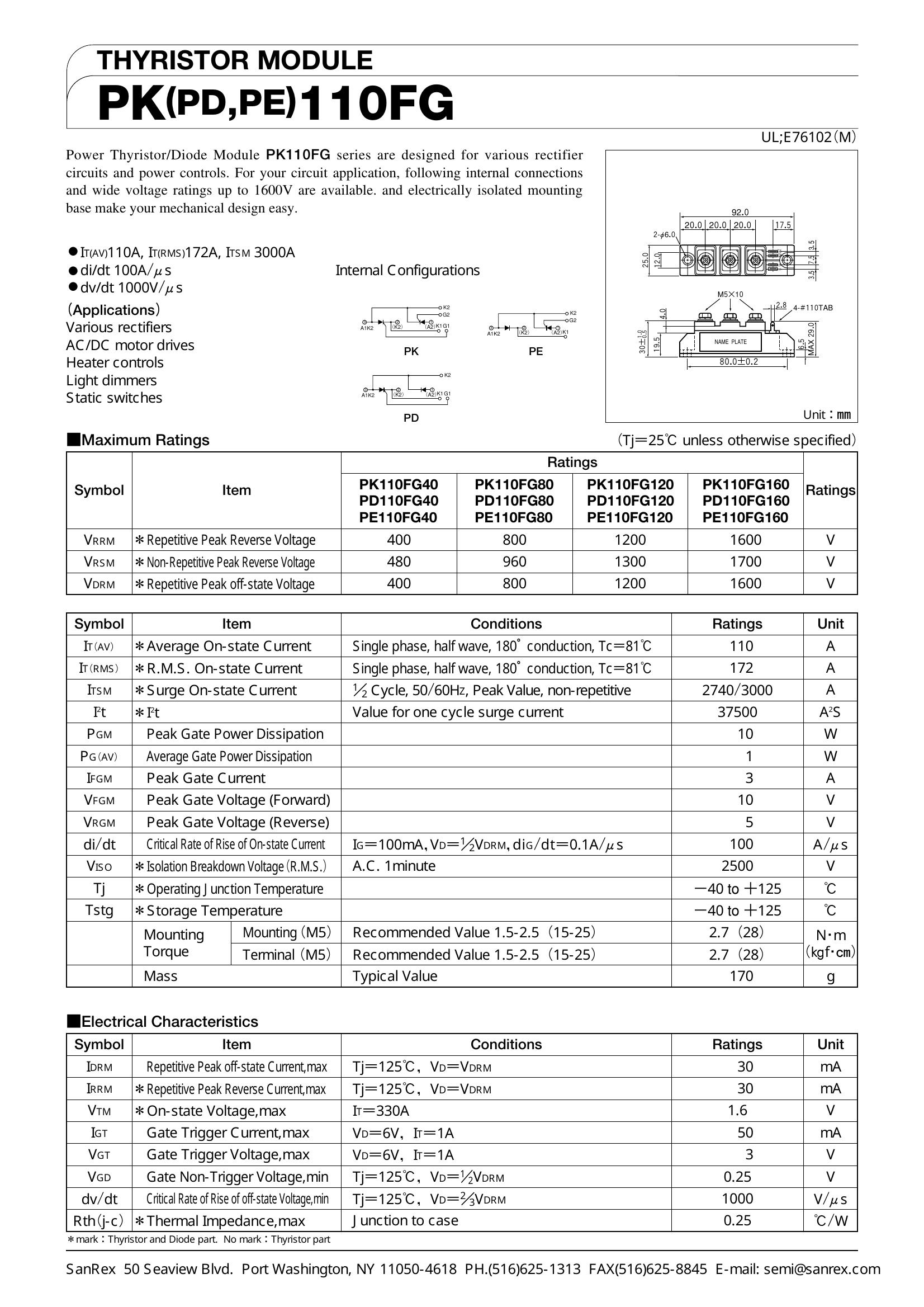 PD110FG40 SanRex Power Transistor Module