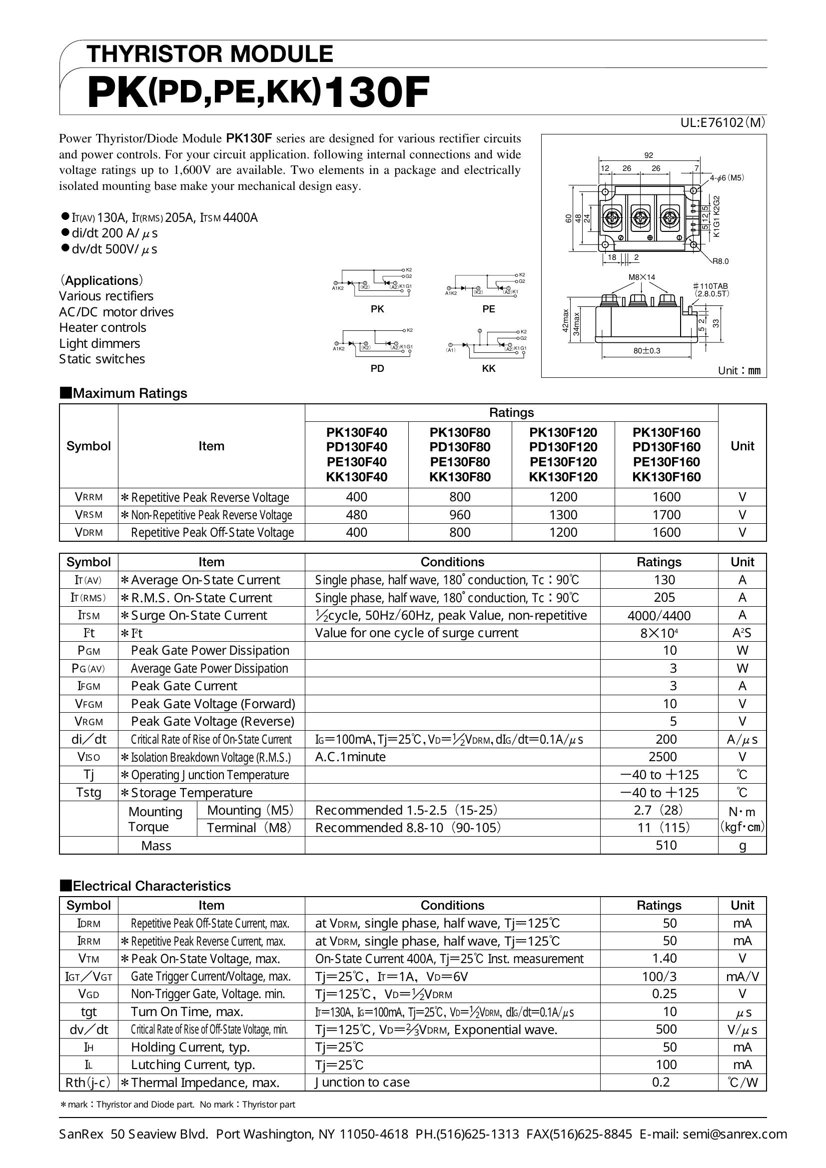 PD130F120 SanRex Thyristor / Diode Module
