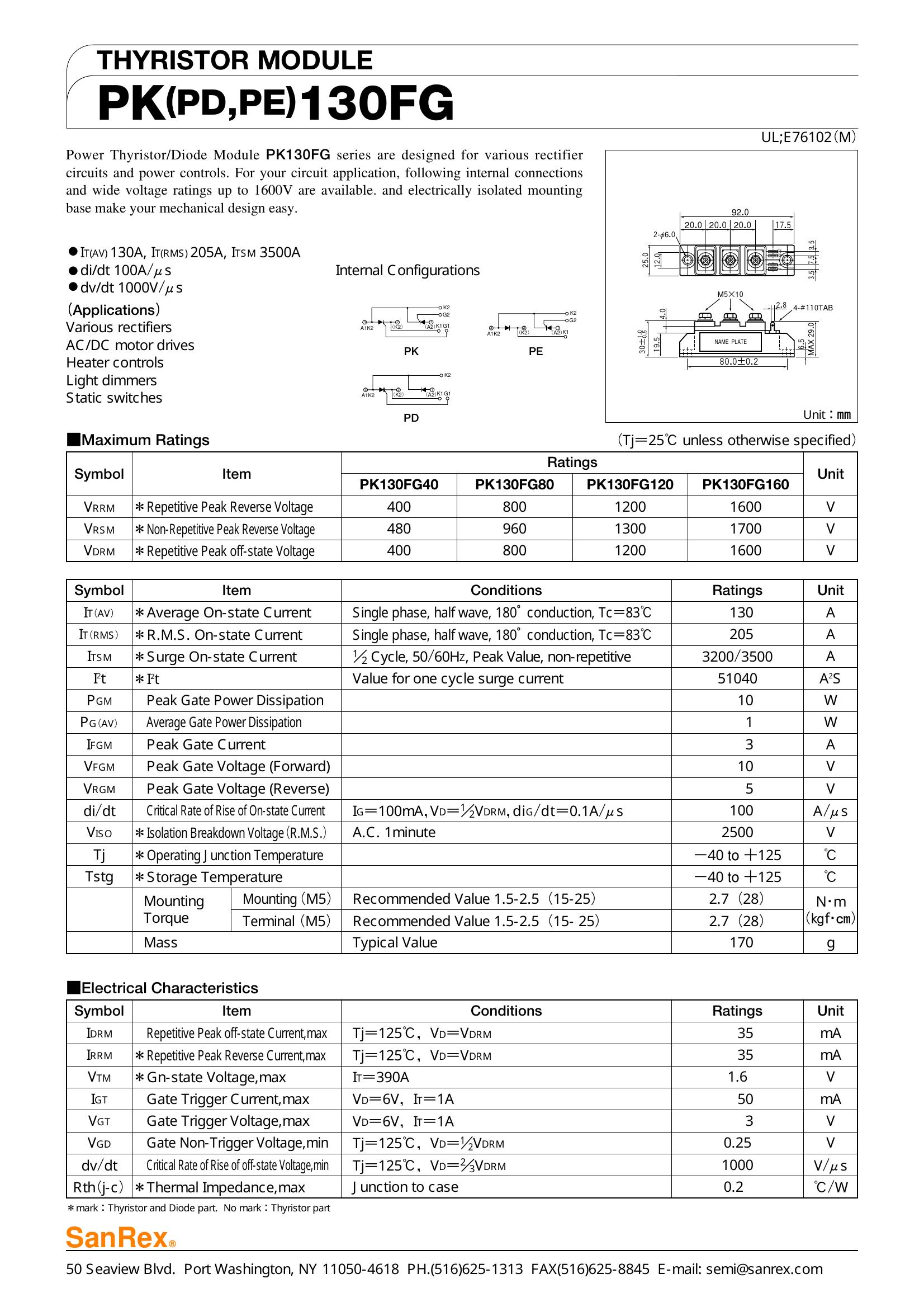 PD130FG160 NIEC Thyristor & SCR Modules